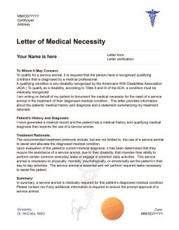 Service Dog Letter